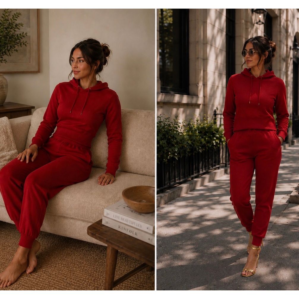 Red Modern Knit Jogger Set